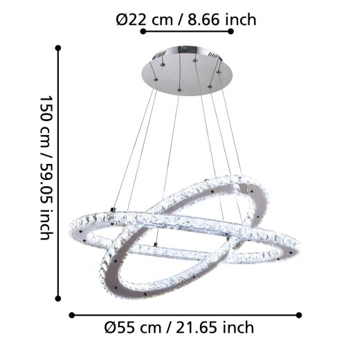 Eglo varrazo visilica/2, led, 29,6w, prom 550, krom/kristal Slike