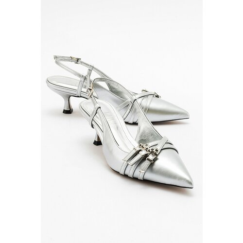 LuviShoes WOSS Silver Skin Belt Detail Women's Heeled Shoes Slike