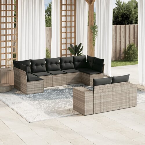 VidaXL 9-dijelni set vrtnih sofa od poliratana s jastucima svjetlosivi Slike