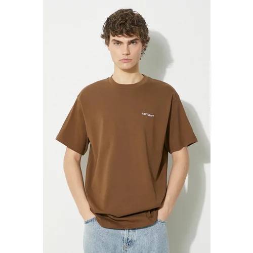 Carhartt WIP Pamučna majica S/S Script Embroidery T-Shirt za muškarce, boja: smeđa, bez uzorka, I030435.22UXX