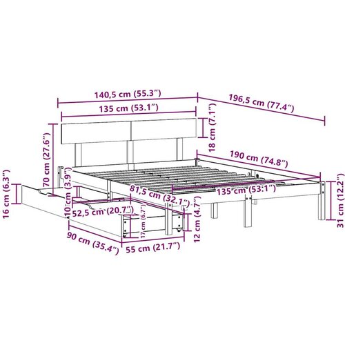 VidaXL Okvir kreveta bez madraca bijeli 135 x 190 cm masivna borovina Slike