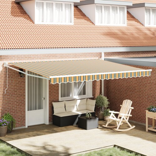 VidaXL Avtomatska zložljiva tenda Zeleno in Rumena 450x300 cm, Tenda za zamenjavo tkanine za okvir 4,5x3 m Zeleno in Rumena Slike