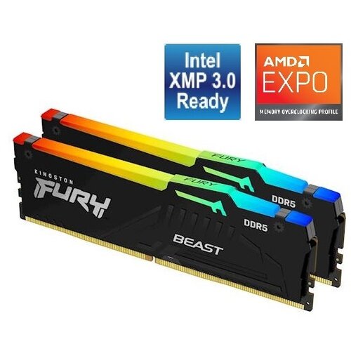 Kingston fury beast rgb 32GB kit (2x16GB) DDR5-5600 dimm PC5-38400 CL36, 1.25V Slike