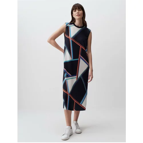 Jimmy Key Mixed Geometric Pattern Pleated Midi Dress Multi Color