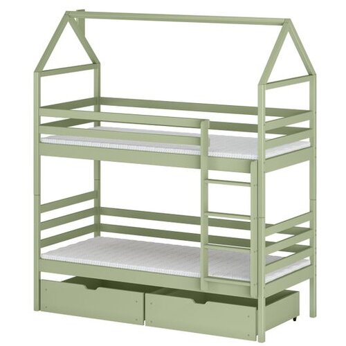 Molarem Home Drveni dječji krevet na kat Alex s ladicom - olive - 180x80 cm - Madrac PE pjena 8 cm-spužvasti madrac Cijene