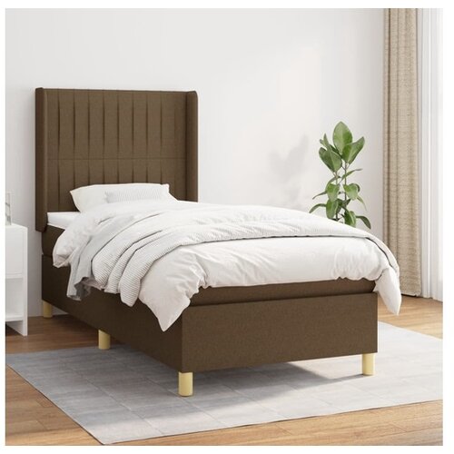 VidaXL Krevet s oprugama i madracem tamnosmeđi 90 x 190 cm od tkanine Slike