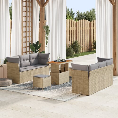 vidaXL set od 9 komada vrtnih sofa s jastucima bež poli ratan akacija Cene