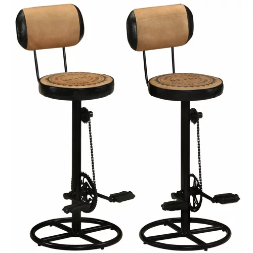 vidaXL Barski stolci s uzorkom 2 kom smeđe-crni od prave kozje kože