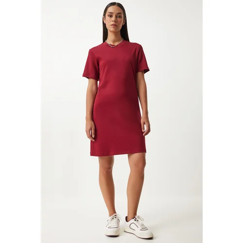 Happiness İstanbul Women's Claret Red Crew Neck Knitted Dress