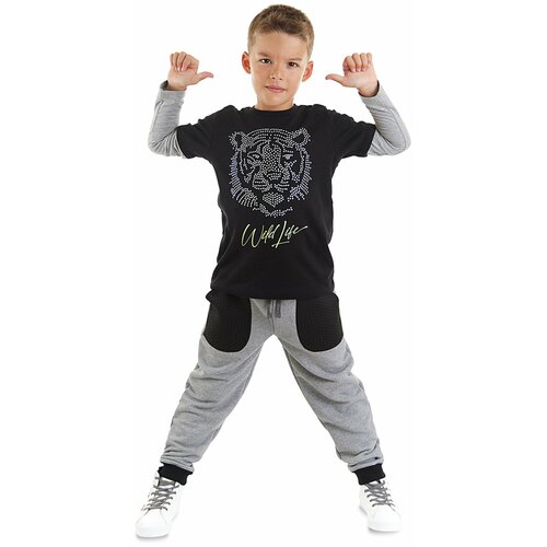 Mushi Wild Life Tiger Boys Black T-shirt, Gray Pants Suit Slike
