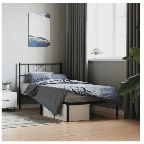vidaXL Kovinski posteljni okvir z vzglavjem črn 100x200 cm Cene