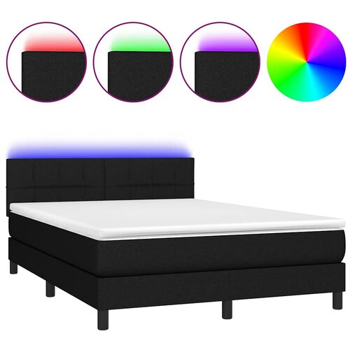  Krevet box spring s madracem LED crni 140x200 cm od tkanine Slike