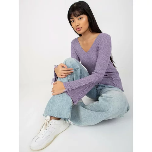 Fashion Hunters Purple ribbed classic sweater with a neckline