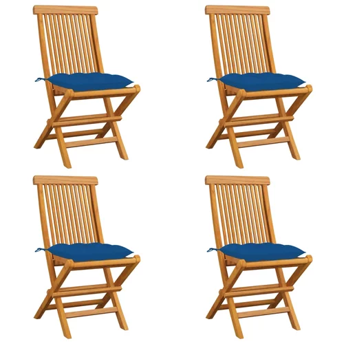  vrtne stolice s plavim jastucima 4 kom od masivne tikovine
