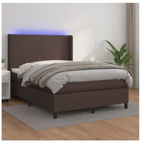  Boxspring posteľ s matracom a LED hnedá 140x200 cm umelá koža