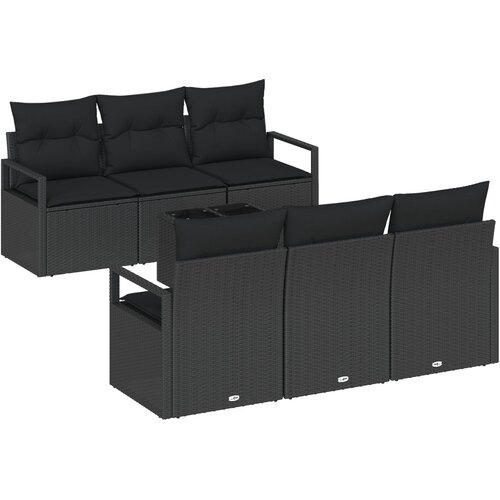 VidaXL 7-dijelni vrtni set sofu s jastučićima Crni Poli Ratan, 2-sjedna vrtna sofa sa spremi&amp;scaron;tem i jastučićima Crni Poli Ratan Slike