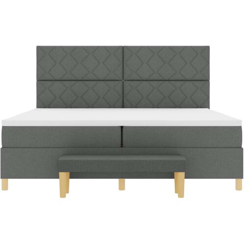 VidaXL Krevet s uzglavljem s madracem i klupom tamnosiva 200x200 cm Tkanina Slike
