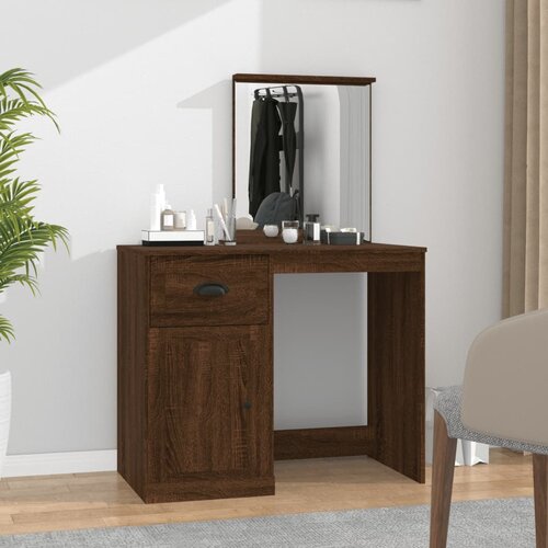 The Living Store Toaletna mizica z ogledalom rjav hrast 90x50x132,5 cm inž. les - Toaletna Mizica, (21663168) Slike