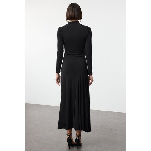Trendyol Black Fitted Stand Collar Long Sleeve Flexible Maxi Knit Dress Slike