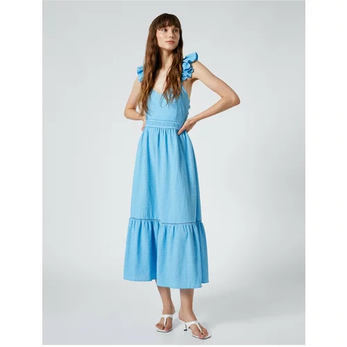 Koton Frilled Dress with Straps Back Detailed Ruffles Viscose Blend.
