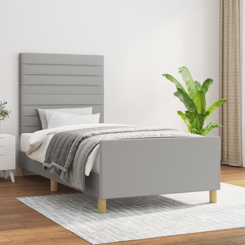 The Living Store Posteljni okvir z vzglavjem svetlo siv 100x200 cm blago - Posteljni Okvir Z Vzglavjem, (21529044) Slike
