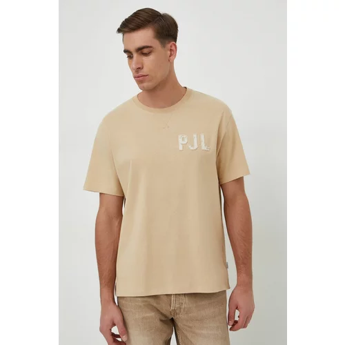 PepeJeans Pamučna majica za muškarce, boja: bež, s aplikacijom