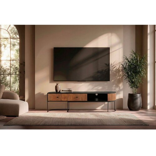 MOME TV komoda od masivnog manga u prirodnoj boji 160x45x40 cm Curve &amp;ndash; Slike
