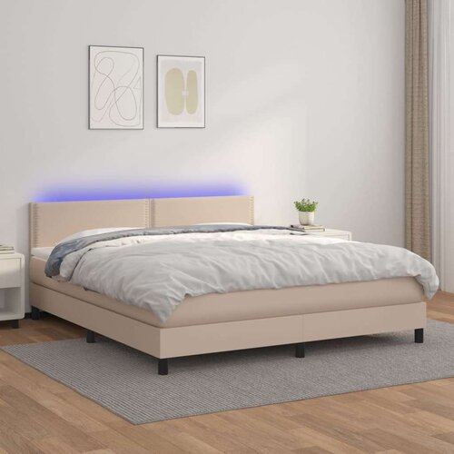  Krevet box spring madrac LED cappuccino 180x200cm umjetna koža Slike