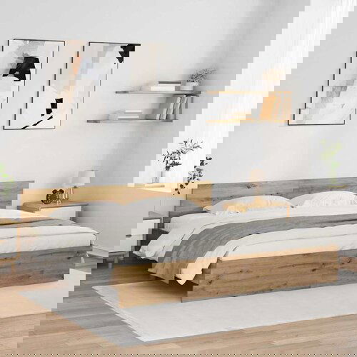 VidaXL Krevetna konstrukcija Umjetnički hrast 200 x 200 cm Slike