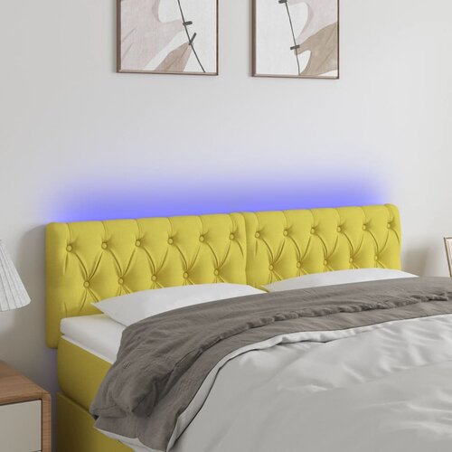 VidaXL LED posteljno vzglavje zeleno 144x7x78/88 cm blago Slike
