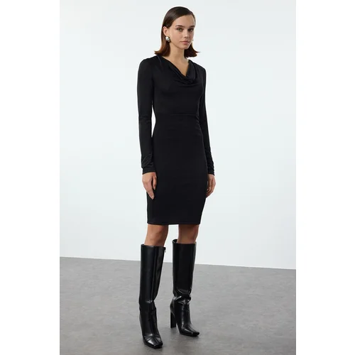 Trendyol Black Cowl Neck Bodycone/Fits Plain Mini Knit Dress