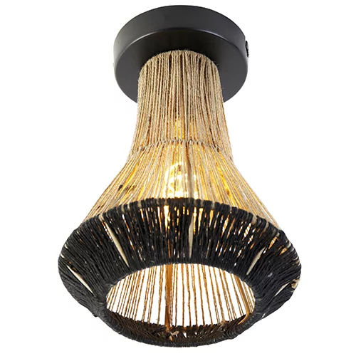 QAZQA Podeželska stropna svetilka črna z vrvjo 19 cm - Jenthe