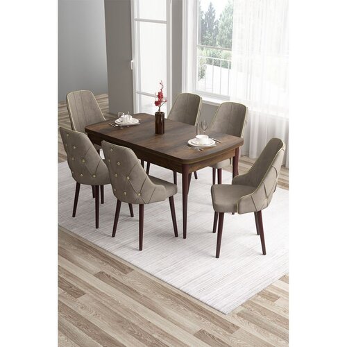Hanah home trpezarijski set Tia, sto i 6 stolica, ploča u dekoru drveta Baroque, kapućino tkanina Babyface Cene