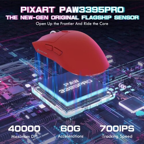 Attack Shark bežični gaming mi&amp;scaron; X1 PAW3395PRO/40000 dpi/omron switches/trimode/red + charging dock Slike
