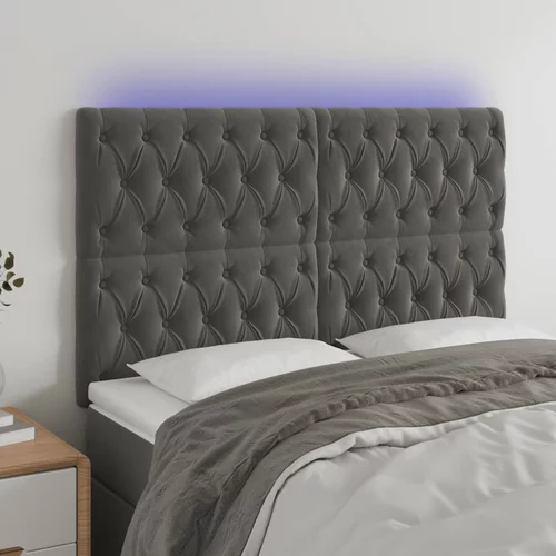 vidaXL LED posteljno vzglavje temno sivo 160x7x118/128 cm žamet