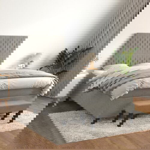 The Living Store Box spring postelja z vzmetnico svetlo siva 120x200 cm žamet - Box Spring Postelja, (21438549) Slike