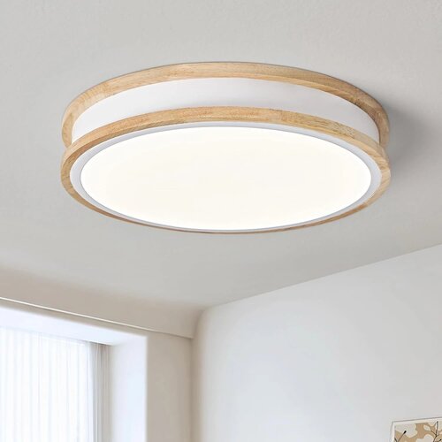 VIKAEY LED 30 cm stropna svetilka bela z lesom Slike