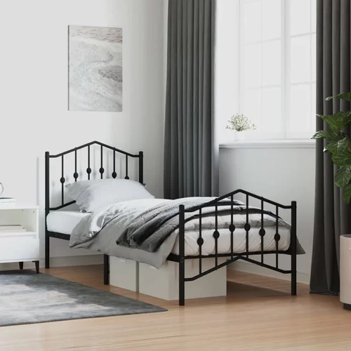 vidaXL Kovinski posteljni okvir z vzglavjem in vznožjem črn 90x200 cm