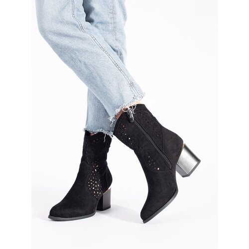 SEASTAR Openwork cowboy boots black on a heel Cijene