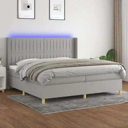  Box spring postelja z vzmetnico LED sv. siva 200x200 cm blago, (20930484)