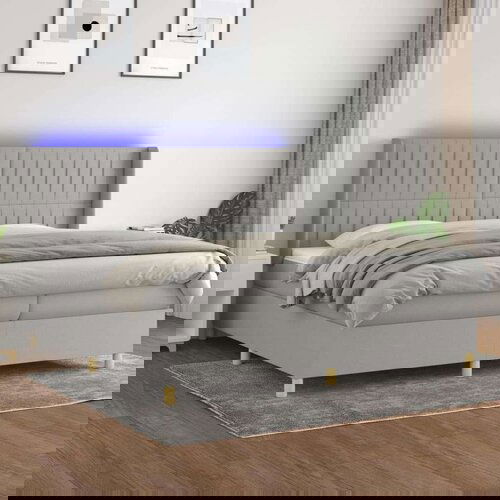  Krevet box spring s madracem LED svjetlosivi 200x200 cm tkanina Cene