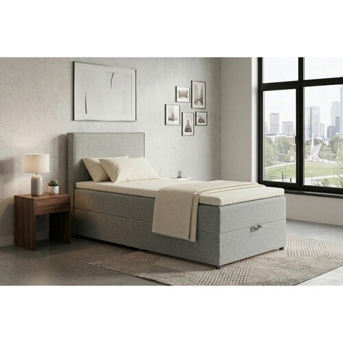 MID.YOU POSTELJA Z VZMETNICO 100 cm x 200 cm , tekstil, leseni material siva Slike