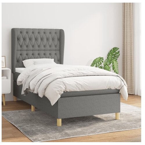  Box spring postelja z vzmetnico temno siva 90x200 cm blago Cene