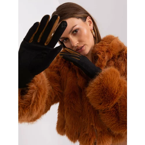 Fashion Hunters Black elegant gloves with knitted belt