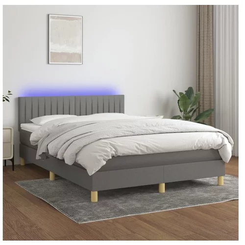  Box spring postelja z vzmetnico LED temno siva 140x200 cm blago
