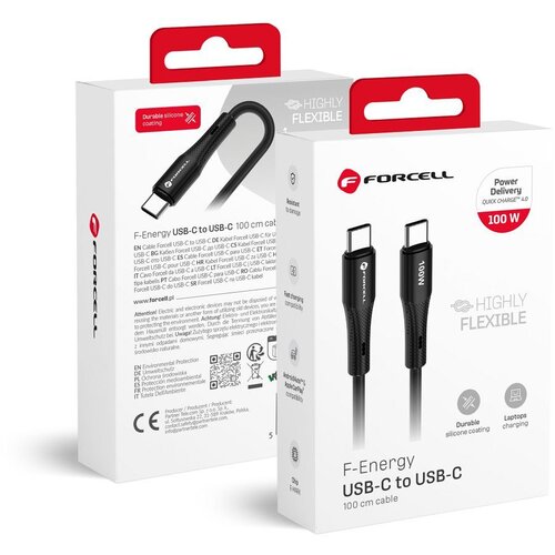 forcell F-ENERGY C347 kabl Type C na Type C QC4. 0 PD 5A 100W silikon 1 m crni Cene