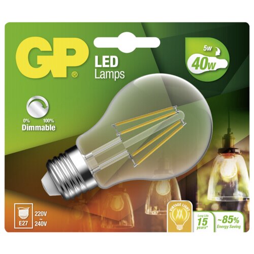 GP Batteries GP Lighting Filament Classic E27 5W (40W) dimmbar 470 lm GP078210 Slike