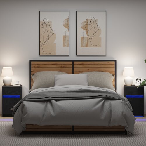 VidaXL LED noćni ormarić 2 pcs Crni hrast 38 x 34 x 61 cm Iverica Slike