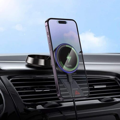  Induktivni držač za telefon u automobilu kompatibilan s MagSafe Hoco 15W za nadzornu ploču - sivi Slike