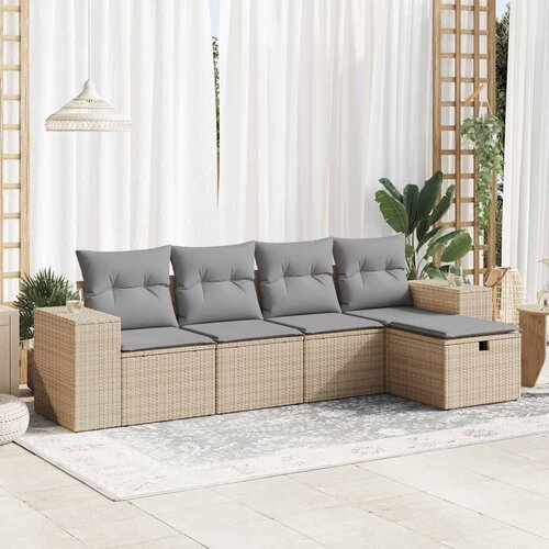  5-dijelni set vrtnih sofa s jastucima bež od poliratana Slike